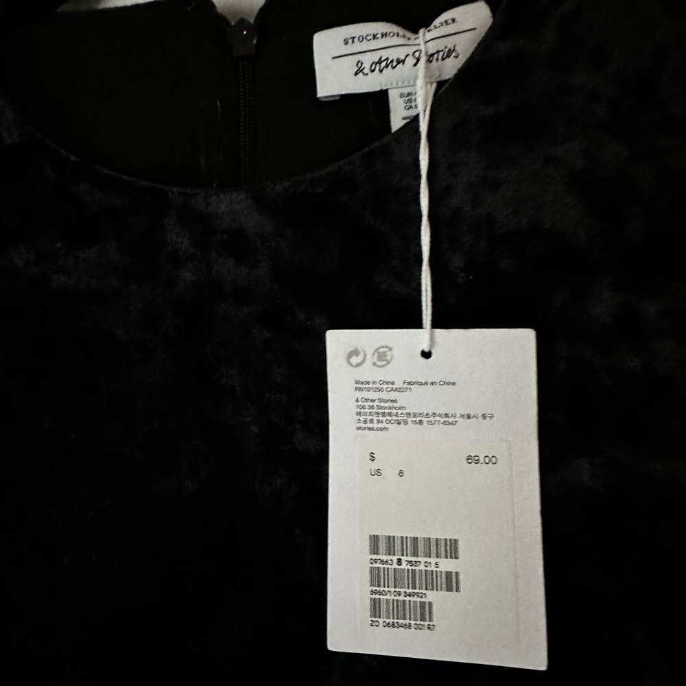 NWT & other stories Fitted Crushed velvet black mini dress size 8 - Picture 4 of 6